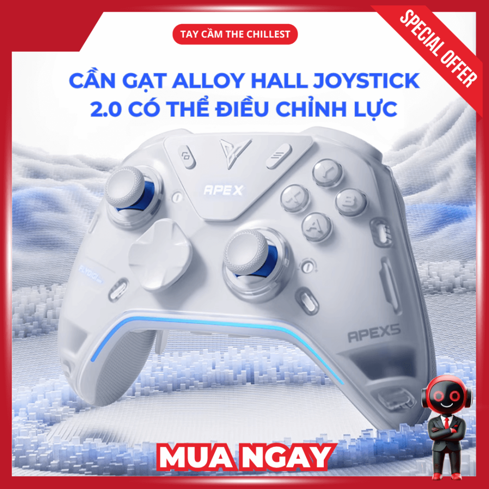 Cần gạt Alloy Hall Joystick 2.0 trên tay cầm Apex 5 có thể điều chỉnh lực: Với dải lực căng từ 30–100gf.