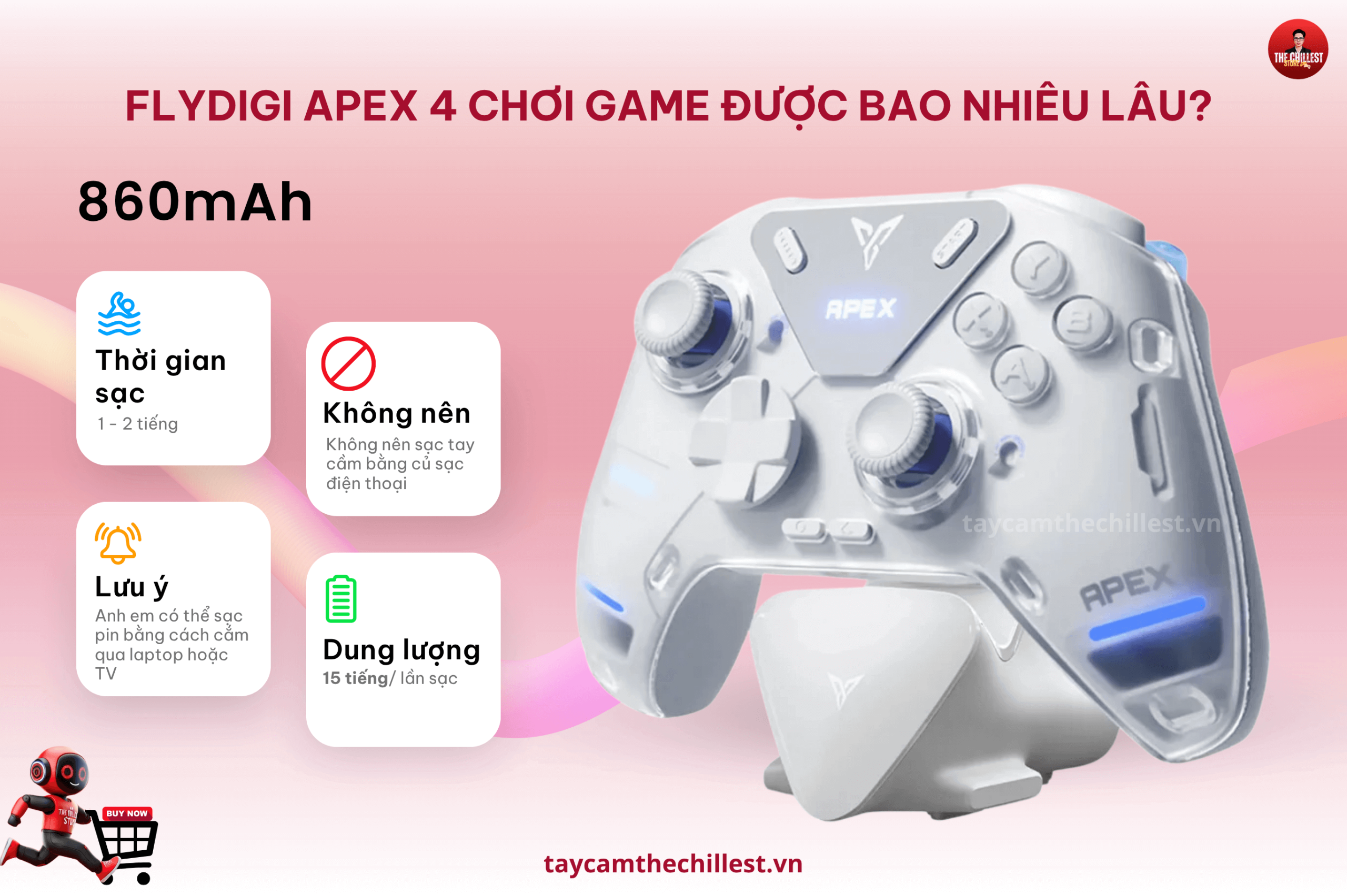 Sạc pin Apex 4 trong vòng 1 - 2 giờ 